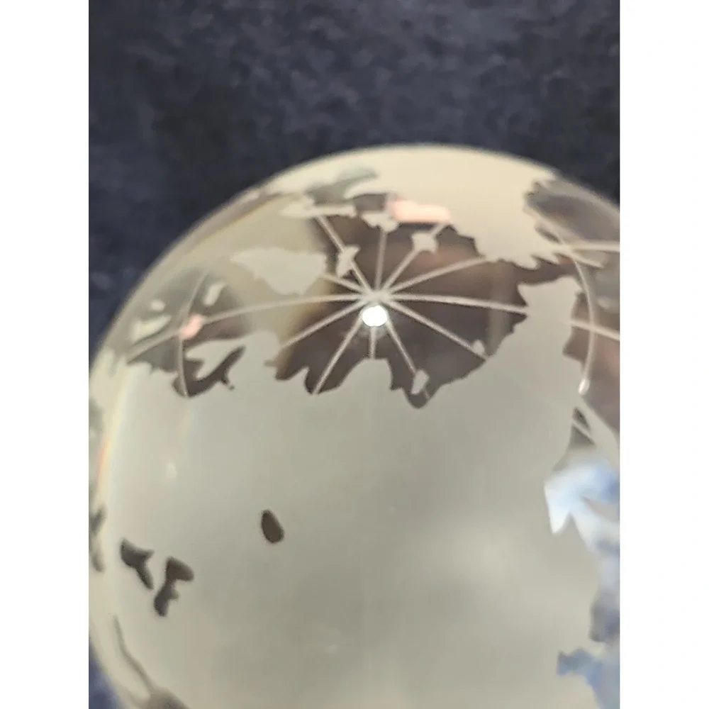 Vintage World Globe Paperweight Clear Frosted Glass Ball 3